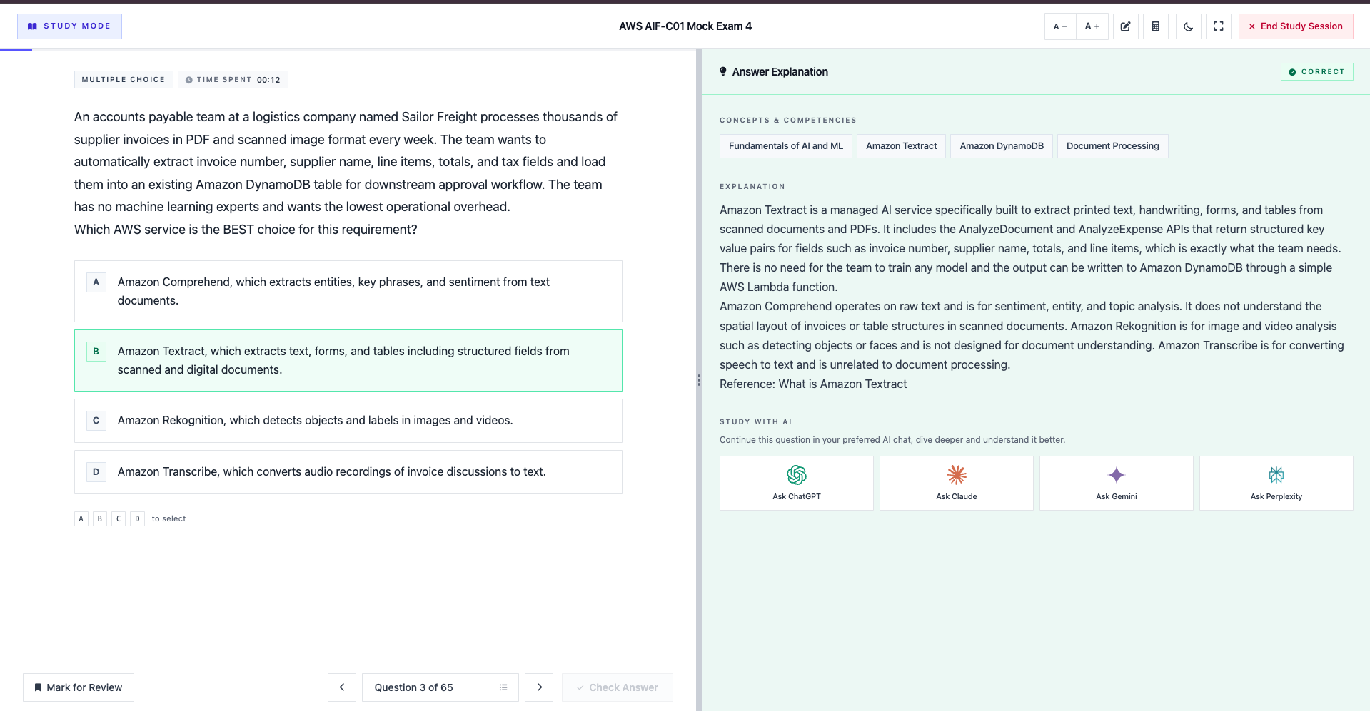 Study Mode with instant answer explanations & AI study tools