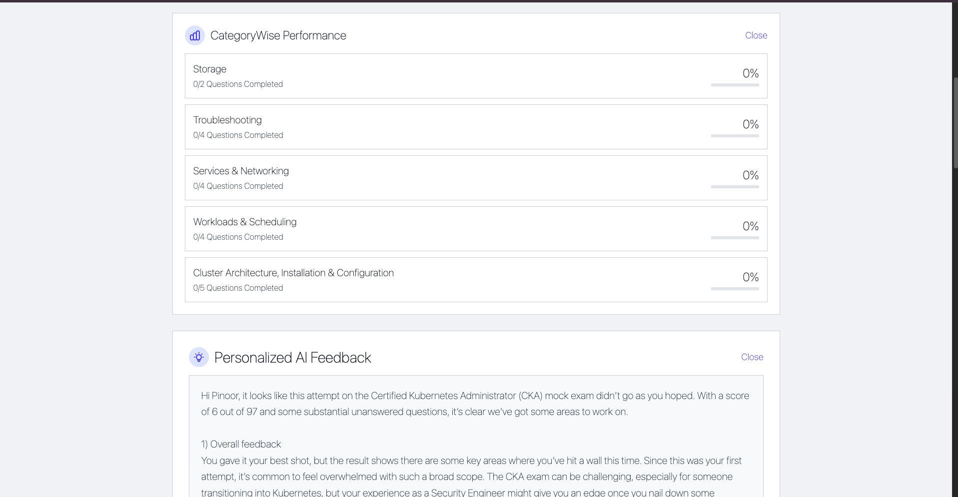 Category-wise performance & personalized AI feedback