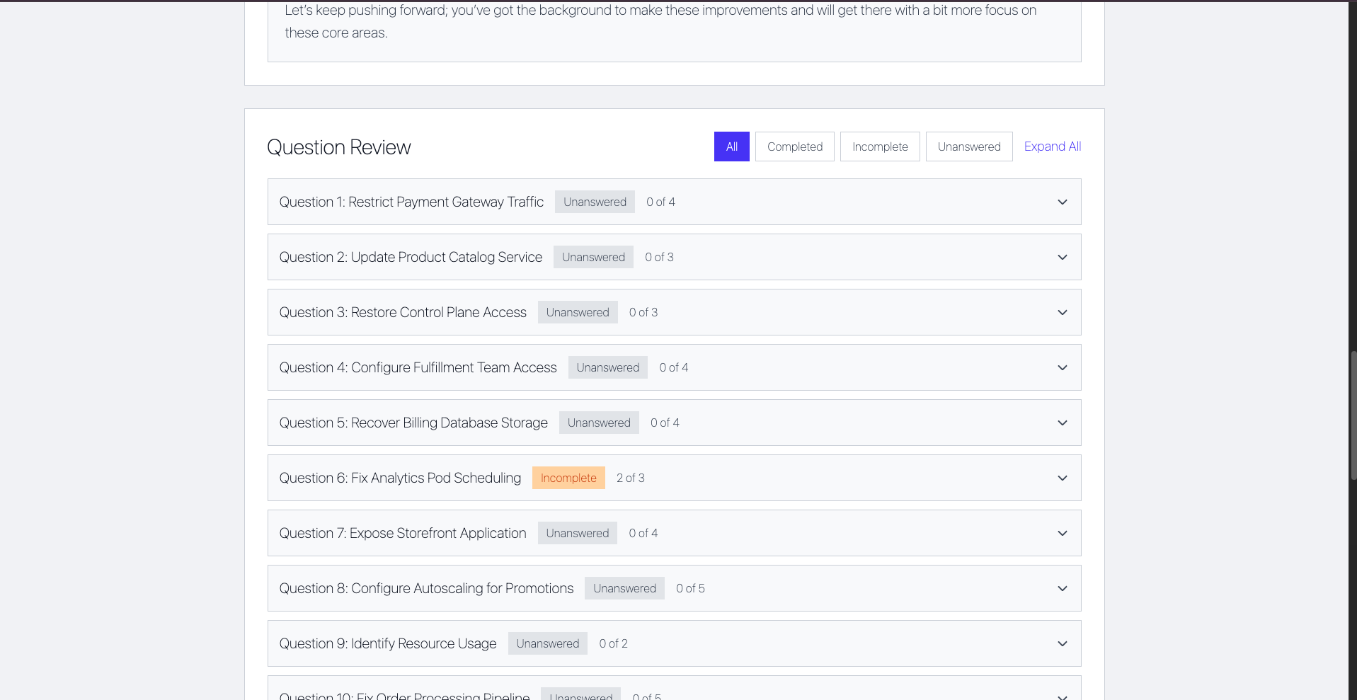 Task-by-task review with completed steps