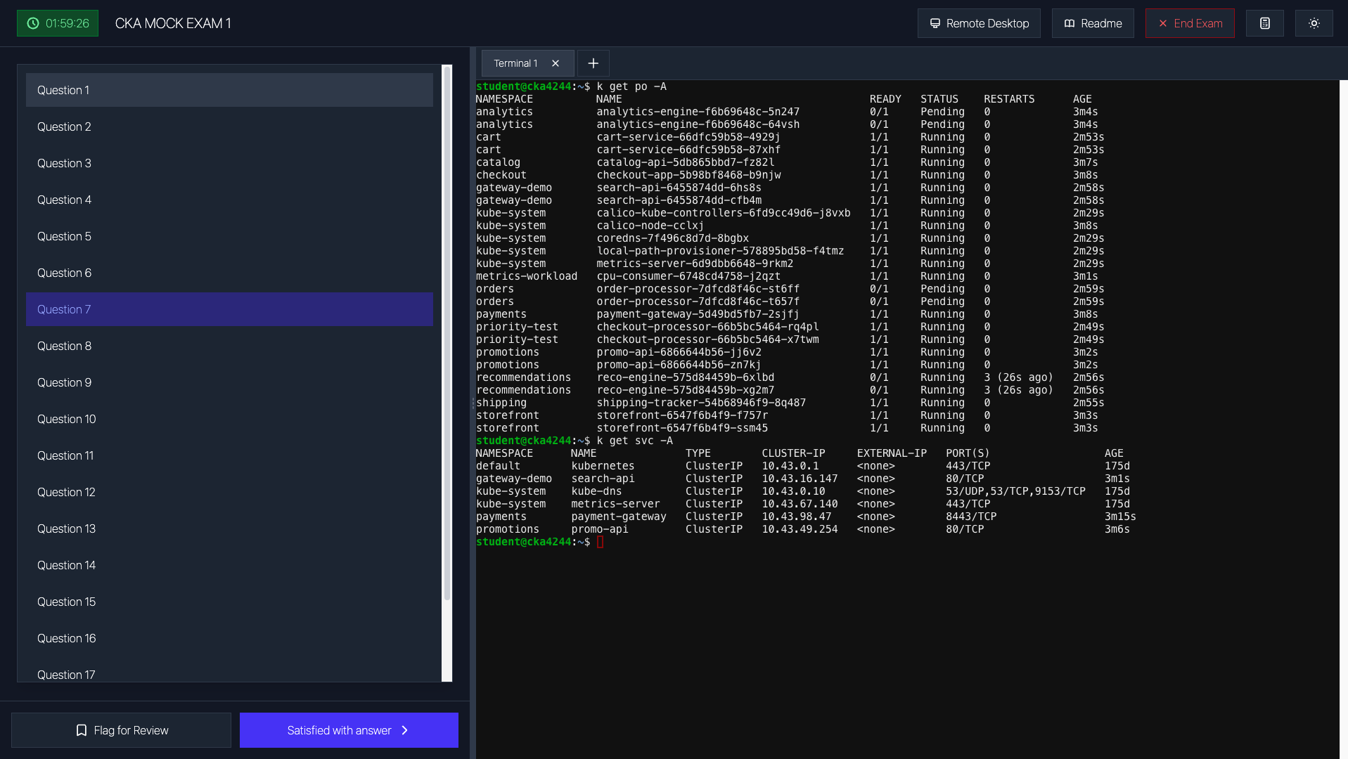 Built-in terminal workspace, just like the real exam